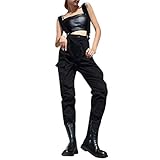 Material: Polyester DIPOLA Damen Latz Einfarbig Street Workwear Hosen Taschen Latz Frauen Straight Gothic Punk Pocket Solid Safari Style Jumpsuit Damen Hosen
