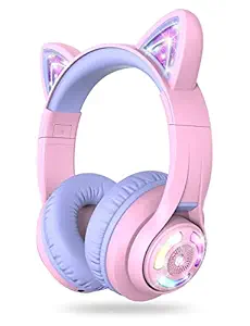 iClever BTH13 Bluetooth Headphones with Mic, Over the Ear Headphone wireless Cat Ear Unicorn Headphones for Girls Birthday Gift Safe Volume Limited, 45H Playtime,Hands-Free Calls, Portable Headset for iPad, Purple