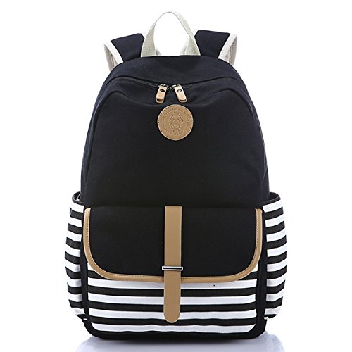 Preisvergleich Produktbild Adrette französische Breton nautische gestreift Rucksack Rucksack Marine Matrose Marine Streifchen Schultaschen für Frauen Damen Mädchen 3-schwarz