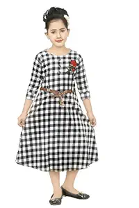 Calf Length Casual Dress (Black, 3/4 Sleeve) (11-12 Years)