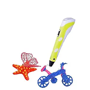 DOMO nScribe Build Star+ 3D Doodling Pen, 3D Printing Pen, 3D Drawing Printing Pen, 3D Doodling Printer Scribbler Pen with LCD for 1.75mm PLA and ABS - with Free Sample Filaments (Yellow)