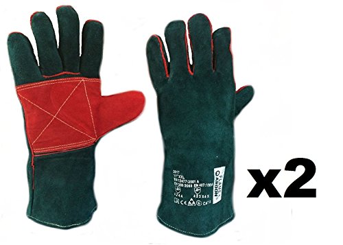 examen Gants de soudeur en cuir de vachette épais et renforcé - robustes qualité professionnelle, Taille 11, Conformes normes CE, cat. II, EN388 4244, EN407 423X4X - Gants pour fumoir et barbecue (2 pack)