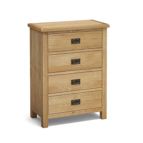 Roseland Furniture Ltd Surrey Oak 4 Drawer Chest Waxed Finish, Drop