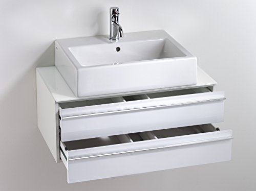 Cavadore 86080 Waschtisch Sleek 09 / Moderner Unterschrank für Waschbecken aus Holz mit Hochglanz-Front in Weiß und Ablage aus Glas / 46 x 80 x 33 cm - 2
