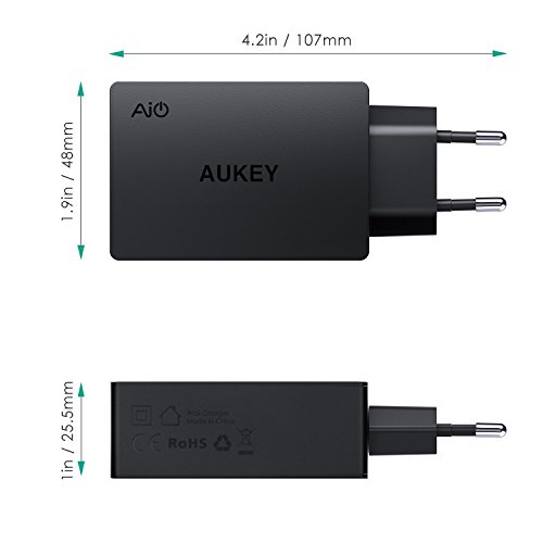 AUKEY Chargeur Secteur USB 3 Ports 30W 6A Chargeur Mural pour iPhone X 8 8 Plus  iPad Air Pro  Samsung  HTC  LG  Nexus et les autres smartphones