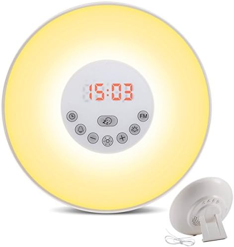 LEDemain Wake Up Light Alarm Clock Sunrise Simulation Dusk Fading Night Light with Nature Sounds, FM Radio, Touch Control and USB Charger