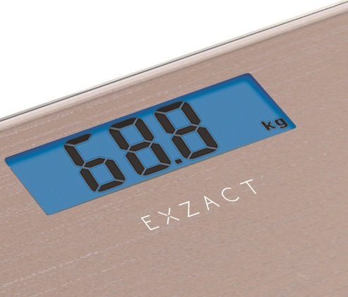EXZACT – Personenwaage/ Elektronische Körperwaage / Digitale Badezimmerwaage – Große Kapazität 180kg / 400lb / 28st – Hohe Präzision, Schritt-auf, Hintergrundbeleuchtung LCD-Anzeige – Schlank – Farbige Glasplattform (Gold) - 3