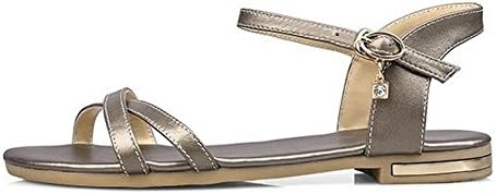 open toe Flat sandals candy colors rhinestones buckle simple beach shoes , champagne , 42