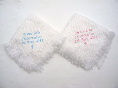 Personalised baby christening / baptism / naming day shawl available in white or cream (cream)