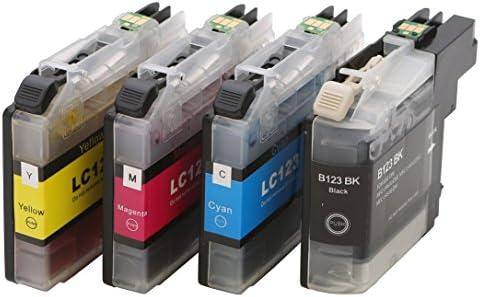4 XL Ink Cartridges to replace Brother LC123B C M Y/with chip and level indicator for Brother LC-123 Black, Cyan, Magenta, Yellow
