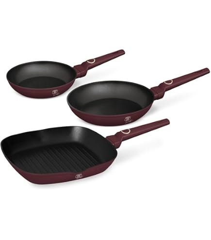 B BERLINGER HAUS BERLINGERHAUS PROFESSIONAL PRECISIONE Batteria Cucina Induzione, Senza PFOA, Alluminio, Set 2 Casseruole 2 Coperchi Vetro 2 Padelle 4 Utensili, Design Metallic Line Rosso, AT-6141