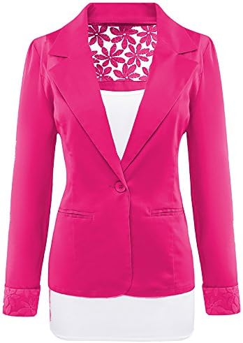 SBelle Women's Long Sleeve Peaked Collar Work Candy Colored Cropped Smart Blazer Rose XXL