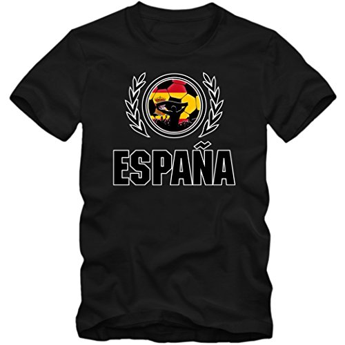 Spanien EM 2016 #2 T-Shirt | Fußball | Herren | Trikot | La Furia Roja | Nationalmannschaft, Farbe:Schwarz (Deep Black L190);Größe:S