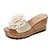 Produktbild Damen Hausschuhe Yesmile mit Blume 8CM Slope Heel Frauen Wedge Slippers Sandelholz Schuhe Runder Zeh Bequeme Flip Flops Mode Plattform Draussen Schuhe (EU 38, Beige-A)