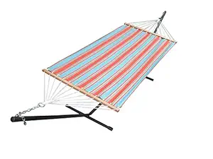 Emerald Striped Canvas Hammock with Steel Stand