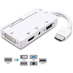 CableDeconn HDMI to VGA DVI HDMI with Audio 3.5mm Micro USB Converter Adapter Cable for HDMI Laptops Computers etc Connecting Simultaneously (hdmi to vga hdmi dvi Multi-Display-White, White)