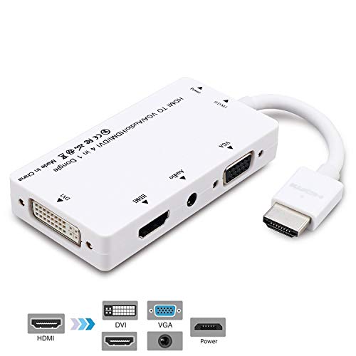 CableDeconn HDMI to VGA DVI HDMI with Audio 3.5mm Micro USB Converter Adapter Cable for HDMI Laptops Computers etc Connecting Simultaneously (hdmi to vga hdmi dvi Multi-Display-White, White)