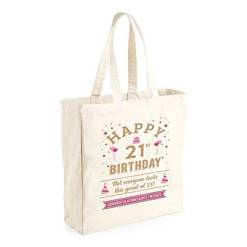D Design Invent Print!21st Birthday Tote Bag Keepsake Funny Gift For Women Ladies Novelty Gift Shopping Bag Present for 21