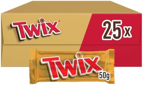 Twix, Barretta Snack con Biscotto Gustoso e Croccante Con Caramello Ricoperto di Cioccolato al Latte, 25 barrette x50g (1250g), Per Idee Natale 2025, Nuova versione
