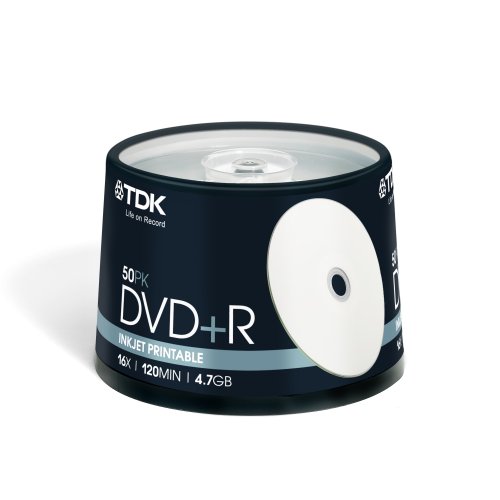 TDK DVD+R Rohling 4,7GB 16x Speed (50 Stück) in Cakebox - Bedruckbar (InkJet)