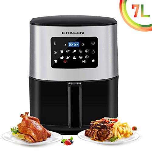 Enklov Friteuse sans Huile 7L Grande Capacité Puissance 1700W avec Écran Tactile LED, Température et Minuteur Réglable, Panier amovible