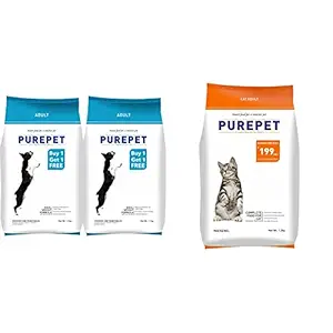 Purepet Chicken & Veg Adult Dog Food, 1.1kg, Buy 1-Get 1 Free & Mackerel Adult Cat Food, 1.2 kg