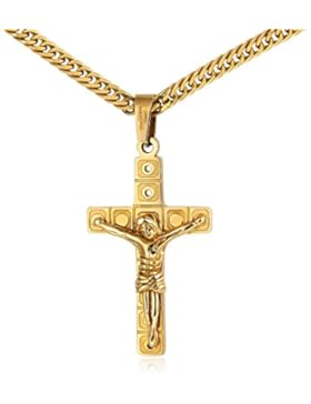 KnSam Herren Halsketten 18K Gold Vergoldet Kreuz Jesus Kruzifix Anhänger Gebetskette für Männer, Gold 60cm [Neuheit...
