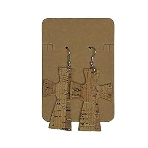 Cork Cross Dangle Earrings with silver hooks