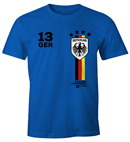 Herren T-Shirt Fanshirt Deutschland Trikot EM WM Fußball Germany Fan Shirt MoonWorks® blau XXL