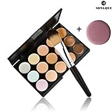 SONGQEE 15 Colors Contour Face Cream Makeup Concealer Palette + Foundation Brush with DIY Girls Wooden Buttons