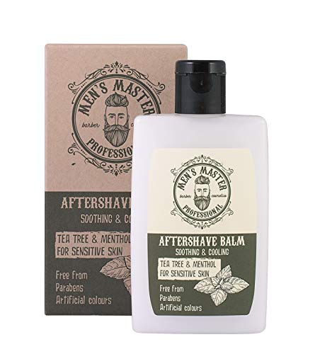 Bálsamo Aftershave"Árbol de té y mentol" para después del afeitado, para pieles sensibles con efecto refrescante. Sin parabenos, sin colorantes artificiales, 120 ml de Mens Master.
