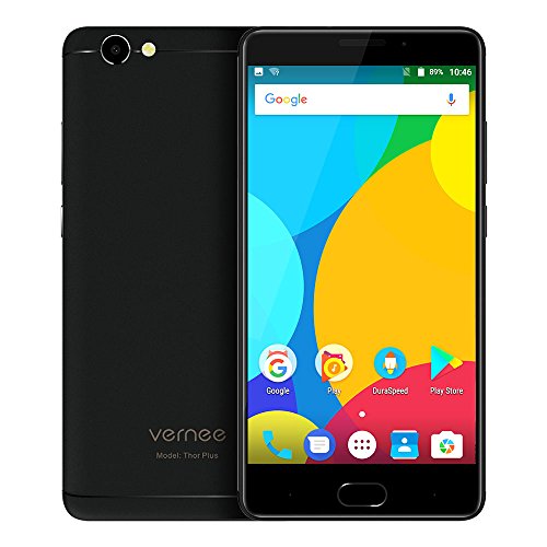Vernee Thor Plus Smartphone Android 7.0 3GB RAM 32GB ROM 5,5 Pulgadas 2,5D AMOLED MTK6753 1,3GHz Octa Core Cámara 13MP & 8MP Batería 6200mAh Carga Rápida Dual NANO SIM Huellas Dactilares, Negro