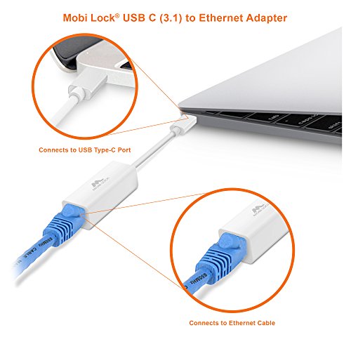 Mobi Lock USB-C (3.1) Ethernet LAN Netzwerkadapter Gigabit Kompatibel (Geeignet für Gigabit-Netzwerke 10/100/1000 MBit) – Kompatibel mit Apple MacBook (2016), Chromebook Pixel 2 und Allen Anderen USB-C (3.1) Unterstützte Laptops und Computer - 4