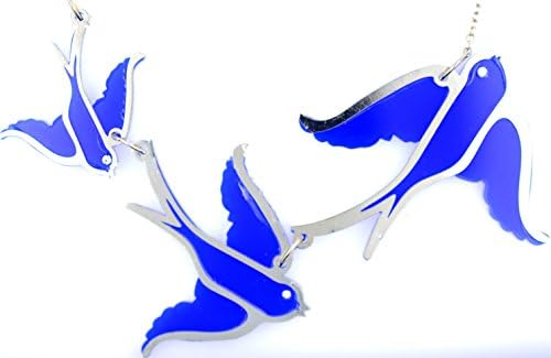 Lizzyoftheflowers. Art Deco style three blue swallow bird birds necklace