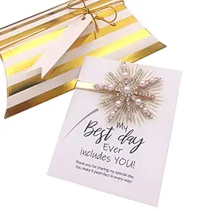 6 Sets Sparkly Firework Pearl Crystal Gold Hair Clips for Bridesmaid Wedding Gift Pillow Box Tag