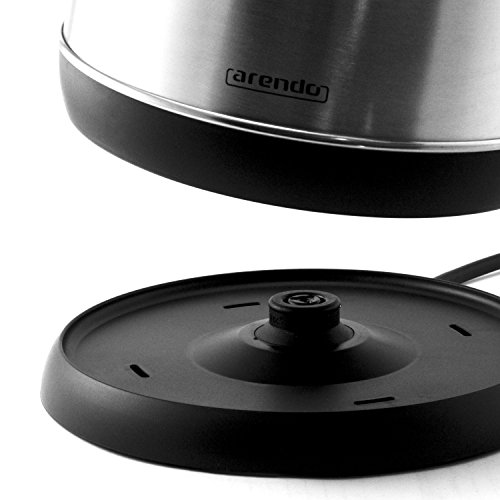 Arendo – 3000 Watt Retro Edelstahl Wasserkocher / Teekessel / im Retro-Design (Teekessel-Form) | integrierter Kalkfilter rausnehmbar | Füllmenge maximal 1,8 Liter (leicht ablesbar) | automatische Abschaltung | integrierter leicht zu reinigender Kalkfilter | silber - 3