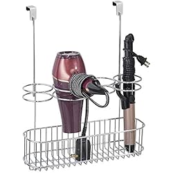 mDesign Porte sèche Cheveux sans perçage - Support sèche Cheveux idéal pour Le Rangement des sèche-Cheveux aux Portes - Rangement Salle de Bain Optimal pour Fer à friser ou Lisser et Brosse - argenté