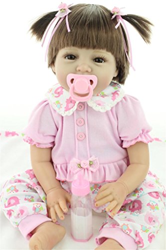 Fachel Reborn Baby Doll realistic baby dollsVinyl Silicone Babies 55cm 22inch Doll Newborn real baby doll Life Like Reborn Pacifier Doll Pink hair and smiling face girl