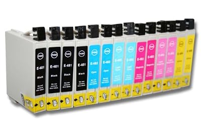 vhbw Lot de 14 Cartouches compatibles avec les appareils EPSON-Stylus-Photo R200, R220, R300, R300M, R320, R340, RX500, RX600, RX620, RX630, RX640 etc.