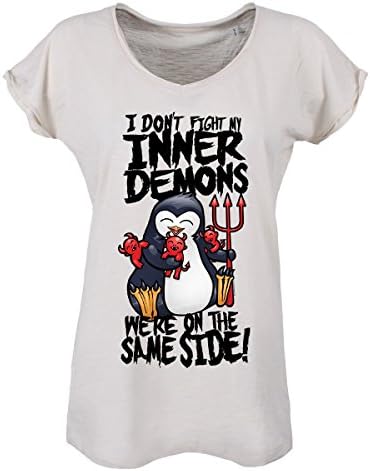 Psycho Penguin Inner Demons Roll Sleeve Vintage White Women's T-Shirt