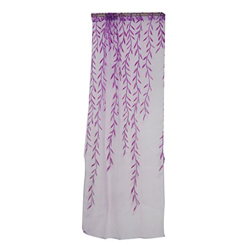 Generic Weidenzweige Pflanze Muster , Transparente Voile Vorhänge Vorhang Volant für Fenster Hochzeit im Sommer Dekoration - Lila, 200 x 100cm