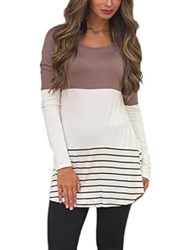 Summer Mae Damen Langarmshirt Sweatshirt Blusen Streifen Lace Lang Sleeve Herbst