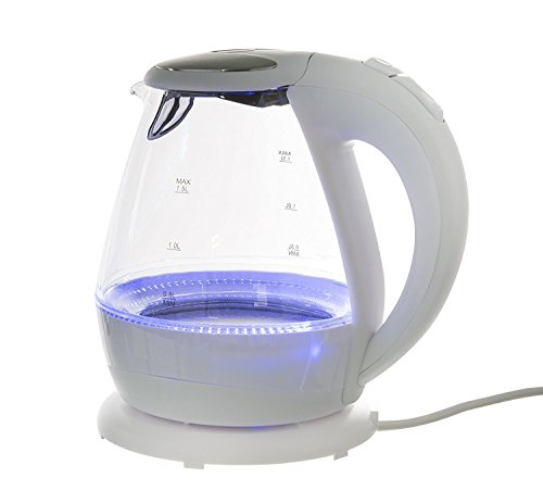 Glas Design Wasserkocher exclusive blaue LED Innen Beleuchtung 2.200 Watt 1,5 Liter kabellos WEIß 100% BPA Frei Teekocher Kettle Wather Cooker (Weiss) - 2