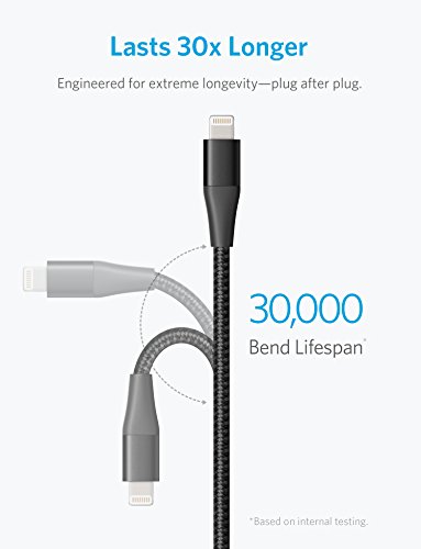 Anker PowerLine+ II Lightning Cable (10ft), MFi Certified for Flawless Compatibility with iPhone X / 8 / 8 Plus / 7 / 7 Plus / 6 / 6 Plus / 5 / 5S and More