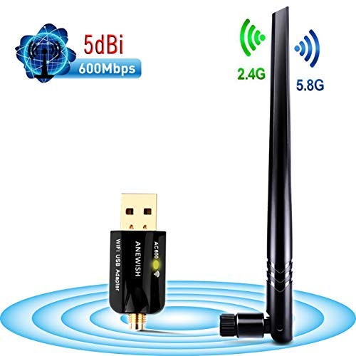 ANEWISH Adaptateur WiFi AC600Mbps sans Fil USB 5 GHz/2,4 GHz Dual Band Network WLAN Carte avec antenne Externe 5 dBi Compatible WIFI-600M