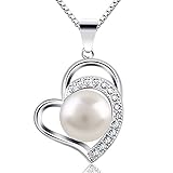 B.Catcher Femme Collier de perle en Argent 925 Pendentif Double Coeur Gardien de l'amour Cadeau Saint-Valentin