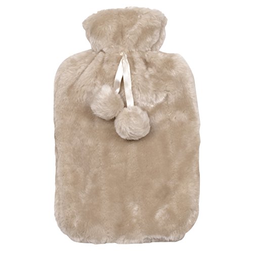 Hot Water Bottle With Removable Cream Faux Fur Cover