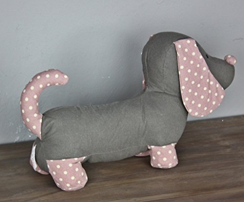 Türstopper Dackel Hund grau rosa Kissen Doorstop + Füllung Deko Sand Punkte - 2
