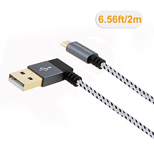 CableCreation [2-Pack] Linker Winkel USB 2.0 Geflochtenes Kabel, 90 Grad Vertikale Linke USB 2.0 Ein Stecker auf Micro USB Stecker mit Aluminium Gehäuse, 6,5 ft / 2 Meter, Leerzeichen Grau - 2