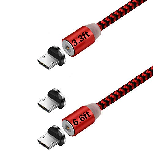 Ruibo Sike magnétique Micro USB Câble en Nylon tressé, magnétique à Haute Vitesse avec câble USB de Chargement LED Light (Lot de 2 0,9 m 1,8 m Rouge)